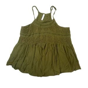 Xhilaration Green Floral Crochet Peplum Tank Top Womens Size M